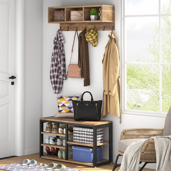 17 Stories 31.49'' Wide Hall Tree with 3 Storage Cubbies, 7 Hooks